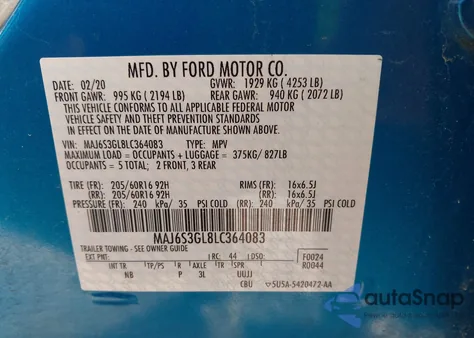 2020 Ford Ecosport Se from USA, damaged, VIN MAJ6S3GL8LC364083